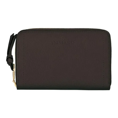 LONGCHAMP Mailbo Grained Cow Leather Card Holder Wallet Women's Brown