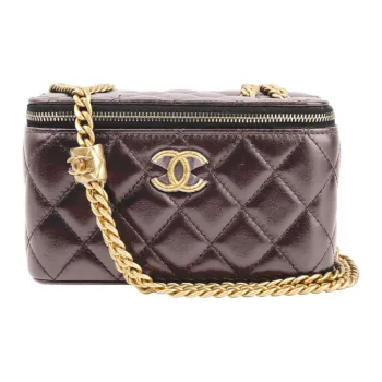 CHANEL Sheepskin Box Bag Makeup Bags Shoulder Bag Crossbody Bag Women's Dark Brown/burgundy
