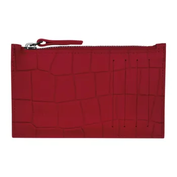 LONGCHAMP Croco Block Cow Leather Coin Purse Men's Red