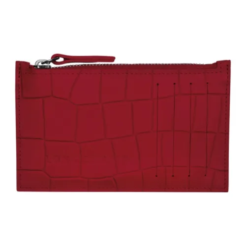LONGCHAMP Croco Block Cow Leather Coin Purse Men's Red