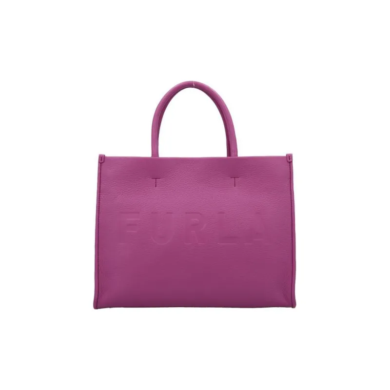 Furla Embossed Grain Leather Tote Bag Shopping Bag Shoulder Bag Crossbody Bag Handbag Medium Size Women's Purple-0