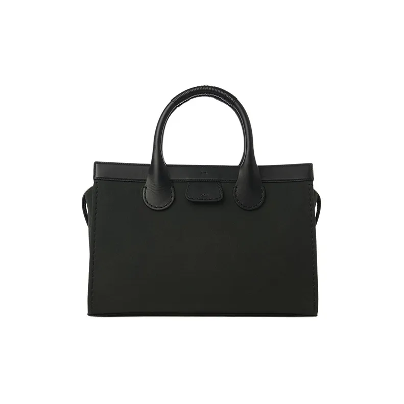 Chloe Edith Canvas With Calfskin Handbag Large Size Men's Black-0