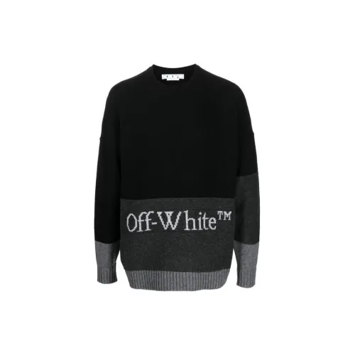 OFF-WHITE Blocked Intarsia-Logo Wool Crew Sweater 