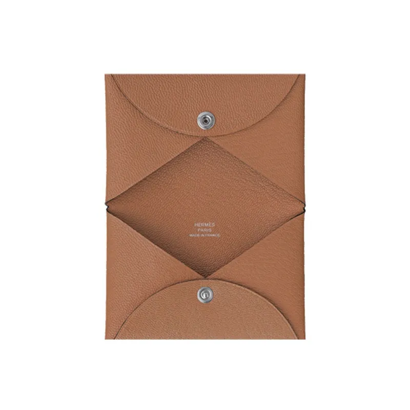 HERMES Sheepskin Card Holder Card Holder Regular Women's Kraft Paper Color-2