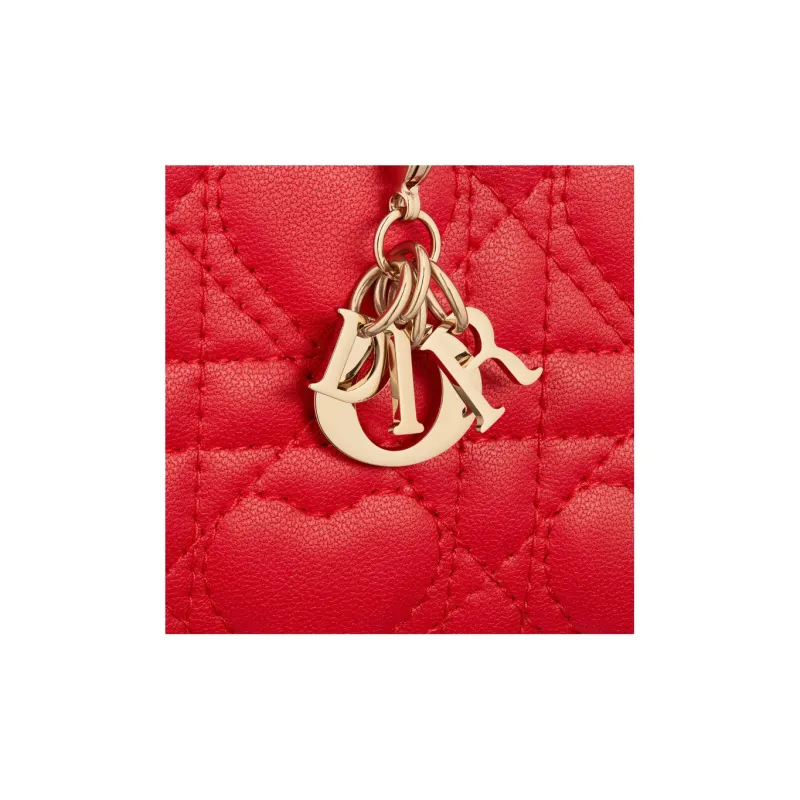 DIOR Lady Dior Sheepskin Coin Purse Small Size Women's Red-4