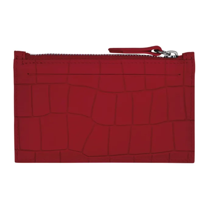 LONGCHAMP Croco Block Cow Leather Coin Purse Men's Red-1