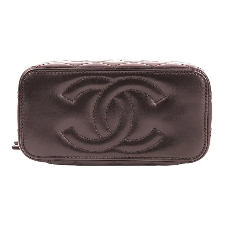 CHANEL Sheepskin Box Bag Makeup Bags Shoulder Bag Crossbody Bag Women's Dark Brown/burgundy-5