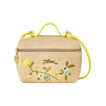 LONGCHAMP Le Panier Pliage Canvas With Leather Portable Canvas Shoulder Bag, Crossbody Bag Mini Women's Yellow