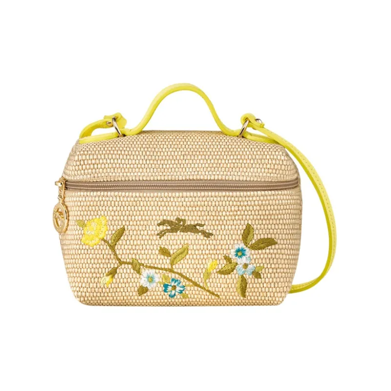 LONGCHAMP Le Panier Pliage Canvas With Leather Portable Canvas Shoulder Bag, Crossbody Bag Mini Women's Yellow-0