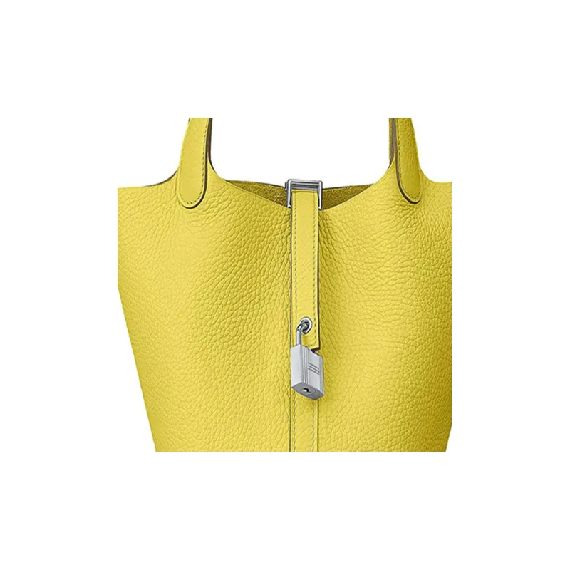 HERMES Picotin Lock Little Bull Leather Basket Bag Handbag Bucket Bag Women's 9R Lime Lemon-3