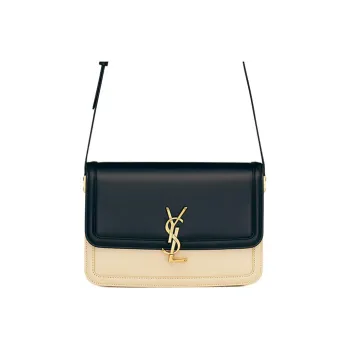SAINT LAURENT SOLFERINO Cow Leather Tofu Bag Shoulder Bag Crossbody Bag Medium Size Women's Black/Beige
