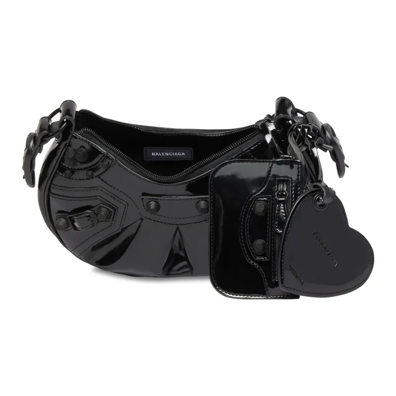 Balenciaga Le Cagole Xs Shoulder Bag In Patent Fabric Black-4