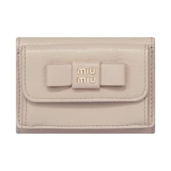 MIU MIU Leather Coin Purse Card Holder Wallet Small Size Women's Eggshell Stone Beige/Light Pink