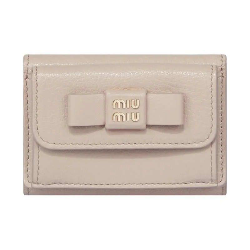 MIU MIU Leather Coin Purse Card Holder Wallet Small Size Women's Eggshell Stone Beige/Light Pink-0