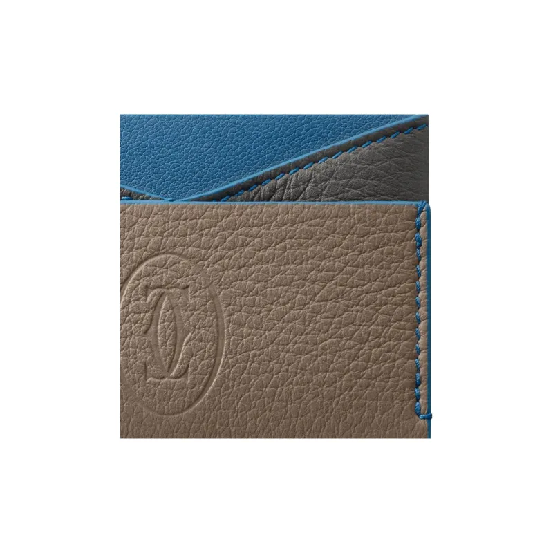 CARTIER Must De Cartier Textured Calfskin Card Holder Men's Taupe/Blue-5