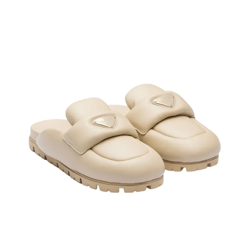 PRADA Soft Padded 20mm Sabots Desert Beige Nappa Leather Women's-1