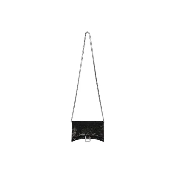 Balenciaga Hourglass Cow Leather Clutch Women's Black-1