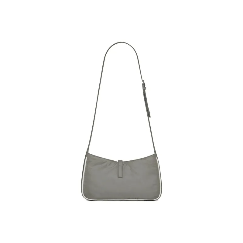 SAINT LAURENT LE5A7 Recycled Nylon Shoulder Bag, Crossbody Bag Women's Gray-4
