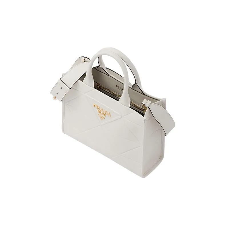 PRADA Leather Tote Bag Shopping Bag Shoulder Bag Crossbody Bag Handbag Medium Size Women's White-1