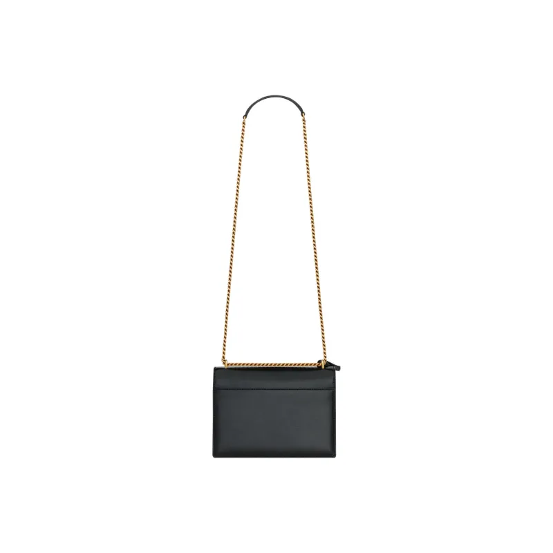 SAINT LAURENT SUNSET Smooth Leather Handbag, Shoulder Bag, Crossbody Bag Medium Size Women's Black/Beige-4