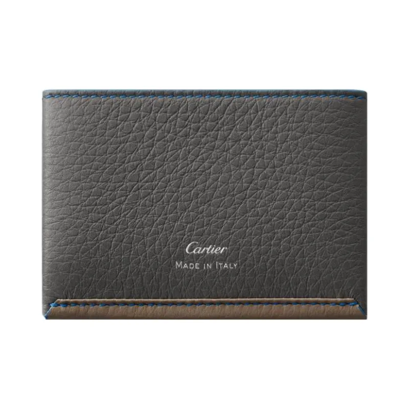CARTIER Must De Cartier Textured Calfskin Card Holder Men's Taupe/Blue-1