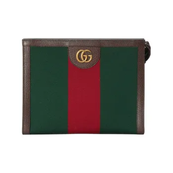 GUCCI Canvas Makeup Bag Men's Green/Red/Brown