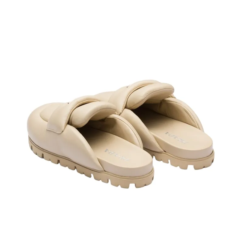 PRADA Soft Padded 20mm Sabots Desert Beige Nappa Leather Women's-3
