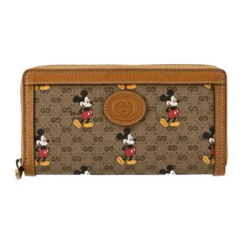 GUCCI Disney, Collaboration Leather Binding Wallet Unisex Brown Yellow