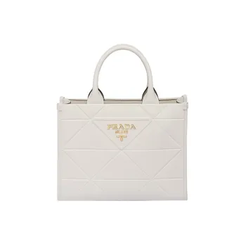 PRADA Leather Tote Bag Shopping Bag Shoulder Bag Crossbody Bag Handbag Medium Size Women's White