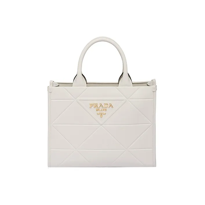 PRADA Leather Tote Bag Shopping Bag Shoulder Bag Crossbody Bag Handbag Medium Size Women's White-0