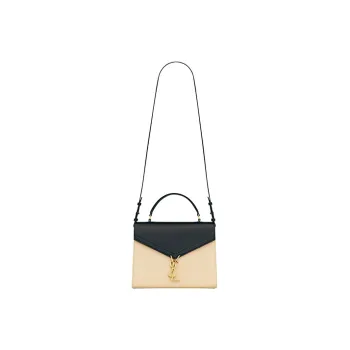 SAINT LAURENT CASSANDRA Calfskin Portable Crossbody Bag, Shoulder Bag Medium Size Women's Black/Ecru