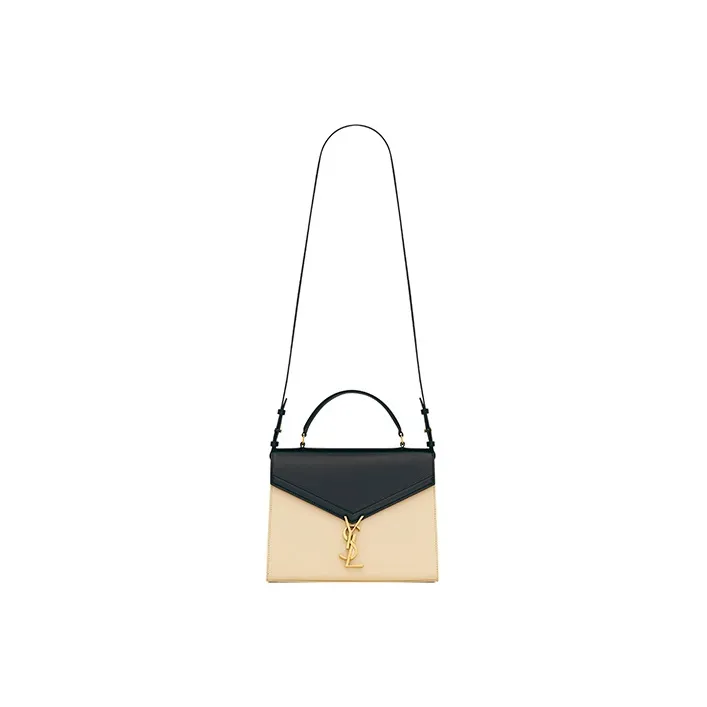 SAINT LAURENT CASSANDRA Calfskin Portable Crossbody Bag, Shoulder Bag Medium Size Women's Black/Ecru-0