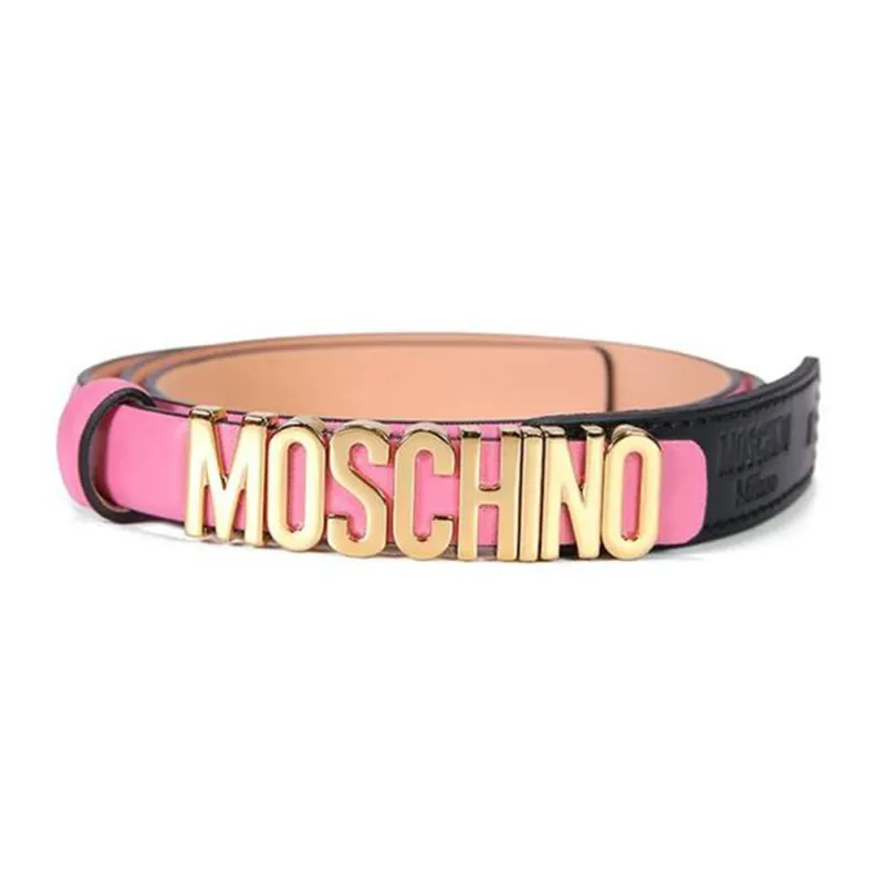 MOSCHINO Casual Minimalist Style Logo Smooth Buckle Belt Women's Pink-0