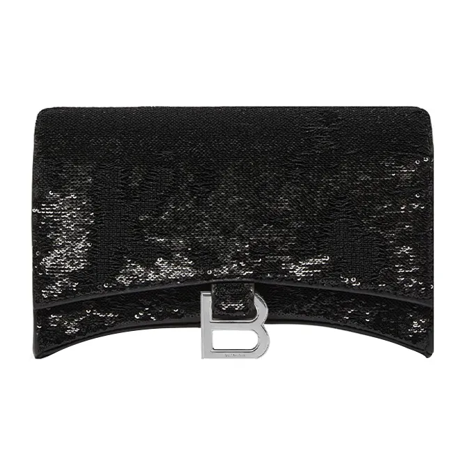 Balenciaga Hourglass Cow Leather Clutch Women's Black-0