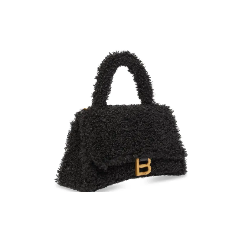 Balenciaga Hourglass Sheepskin Shoulder Bag Crossbody Bag Handbag Small Size Unisex Black-1