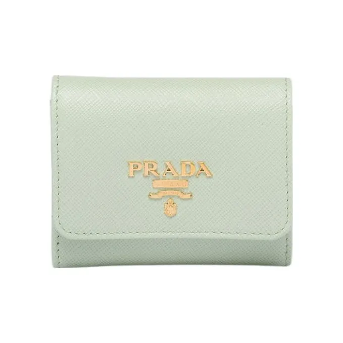 PRADA Saffiano Leather Wallet Mini Women's Green-0