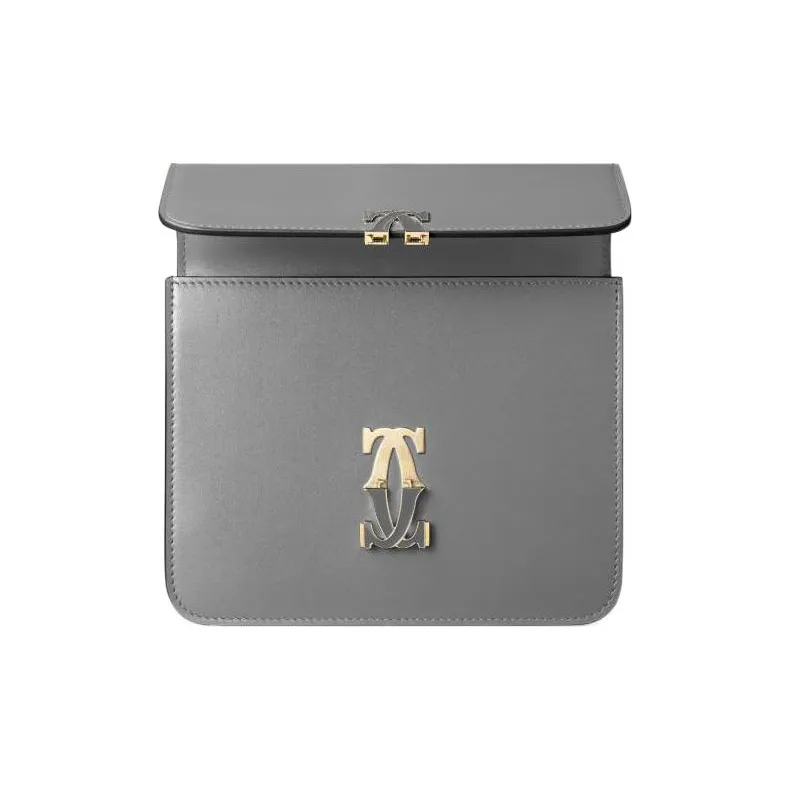 CARTIER Calfskin Shoulder Bag Crossbody Bag Mini Women's Gray-4
