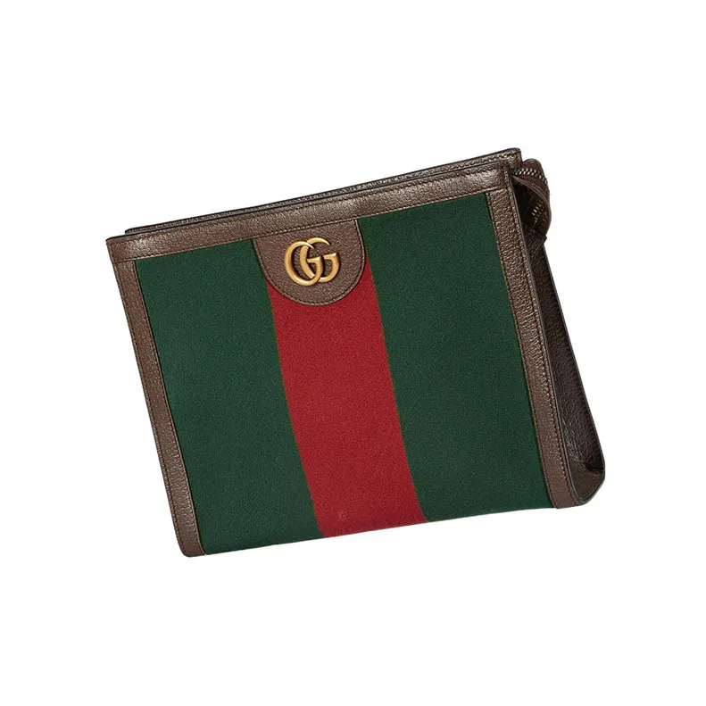 GUCCI Canvas Makeup Bag Men's Green/Red/Brown-1