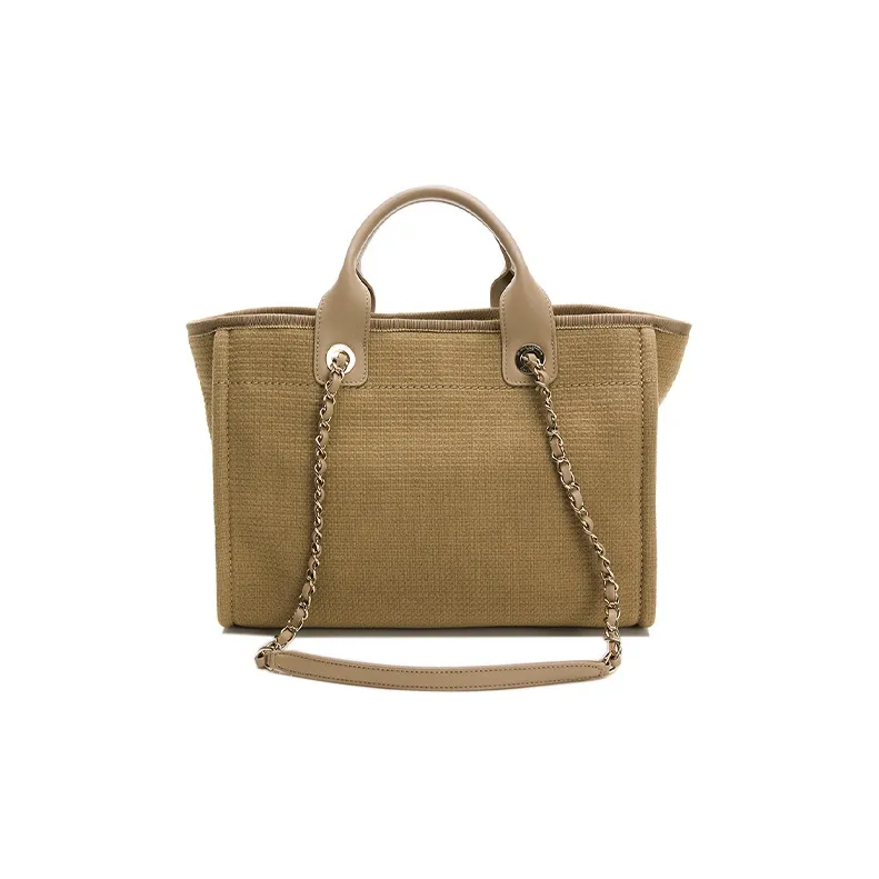 CHANEL With Leather Beach Bag, Tote Bag, Shopping Bag, Shoulder Bag, Handbag Trumpets Women's Beige/Apricot-3