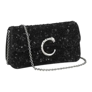 CARTIER Panthere De Cartier Collection Nylon Canvas Crossbody Bags Shoulder Bags Mini Women's Black