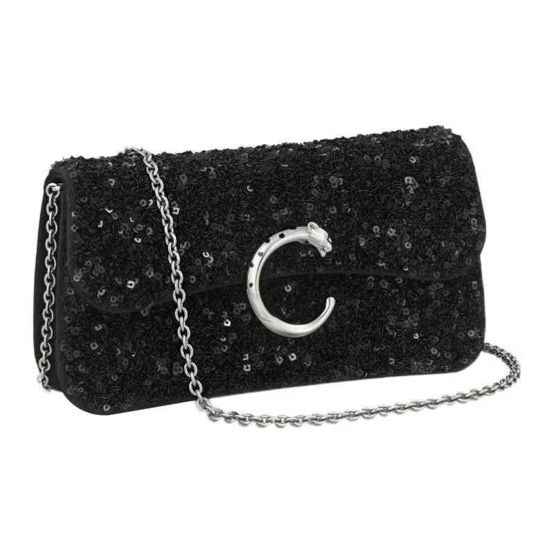 CARTIER Panthere De Cartier Collection Nylon Canvas Crossbody Bags Shoulder Bags Mini Women's Black-0
