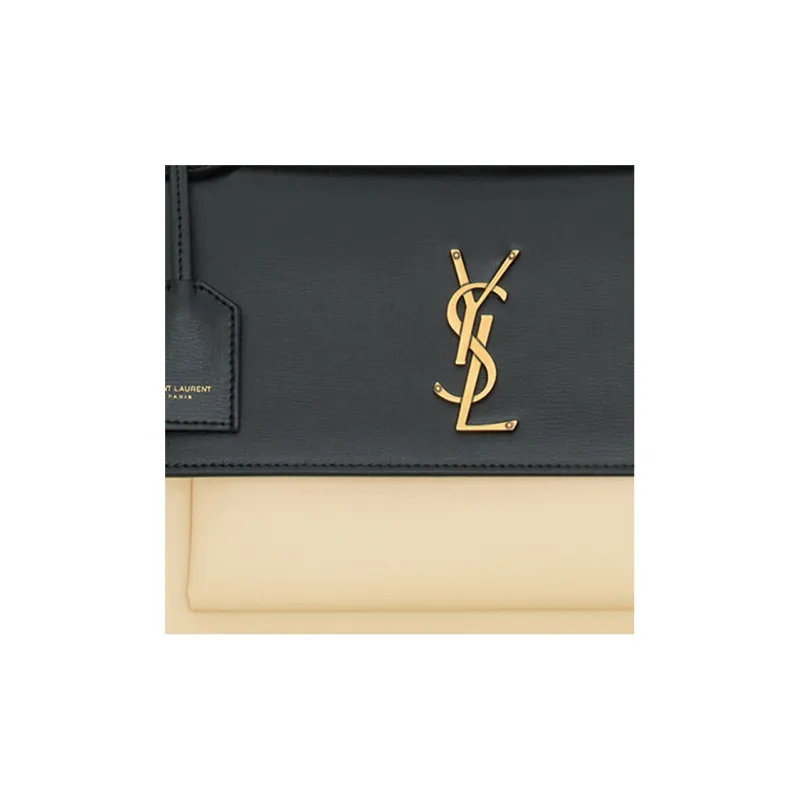 SAINT LAURENT SUNSET Smooth Leather Handbag, Shoulder Bag, Crossbody Bag Medium Size Women's Black/Beige-7