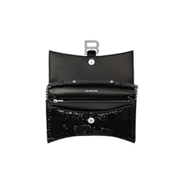 Balenciaga Hourglass Cow Leather Clutch Women's Black-5