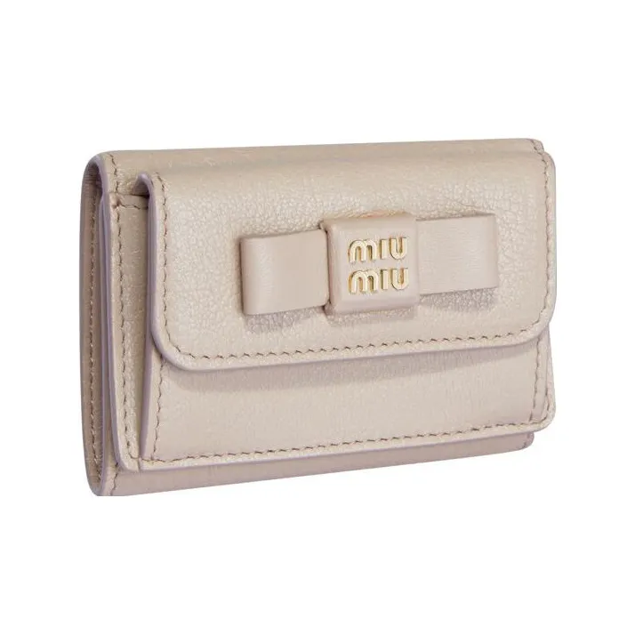 MIU MIU Leather Coin Purse Card Holder Wallet Small Size Women's Eggshell Stone Beige/Light Pink-1