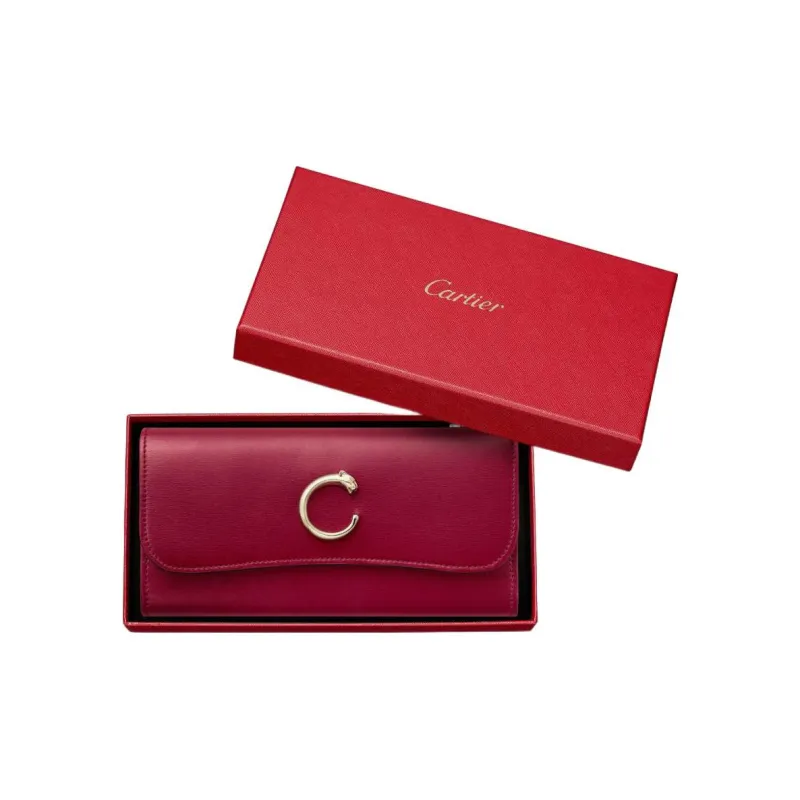 CARTIER Panthère De Cartier Calfskin Wallet Women's Red-3