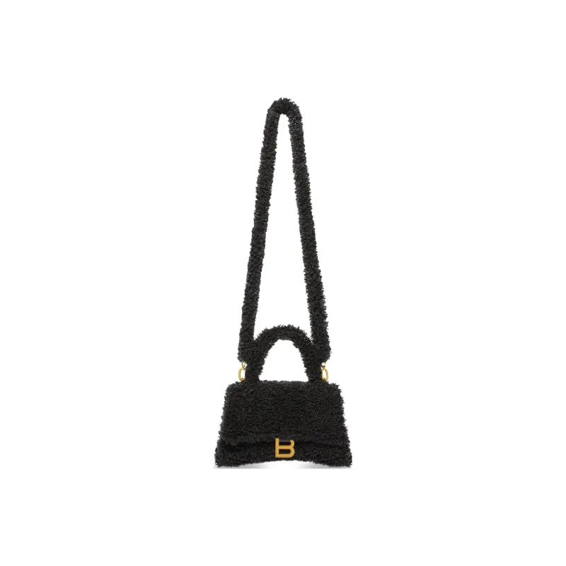 Balenciaga Hourglass Sheepskin Shoulder Bag Crossbody Bag Handbag Small Size Unisex Black-4