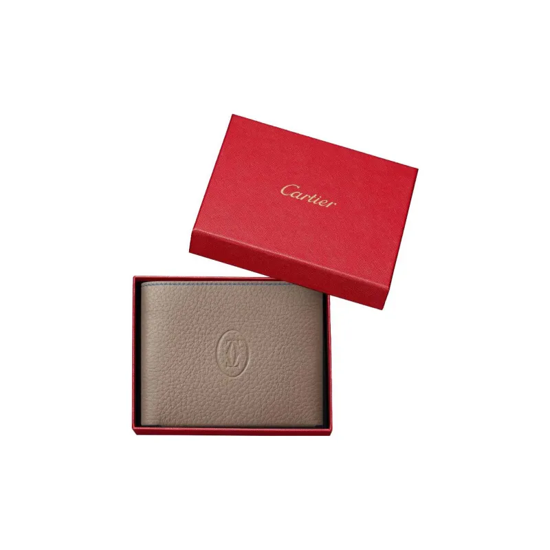 CARTIER Must De Cartier Textured Calfskin Card Holder Men's Taupe-3