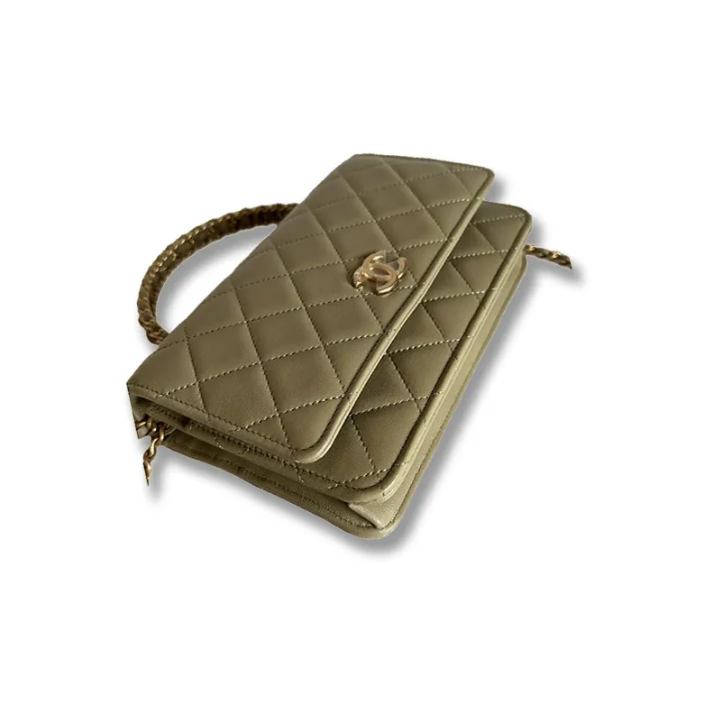 CHANEL WOC Leather Is Worn On A Chain Handle Bag, Kelly Bag, Shoulder Bag, Crossbody Handbag Medium Size Women's Yellow-2