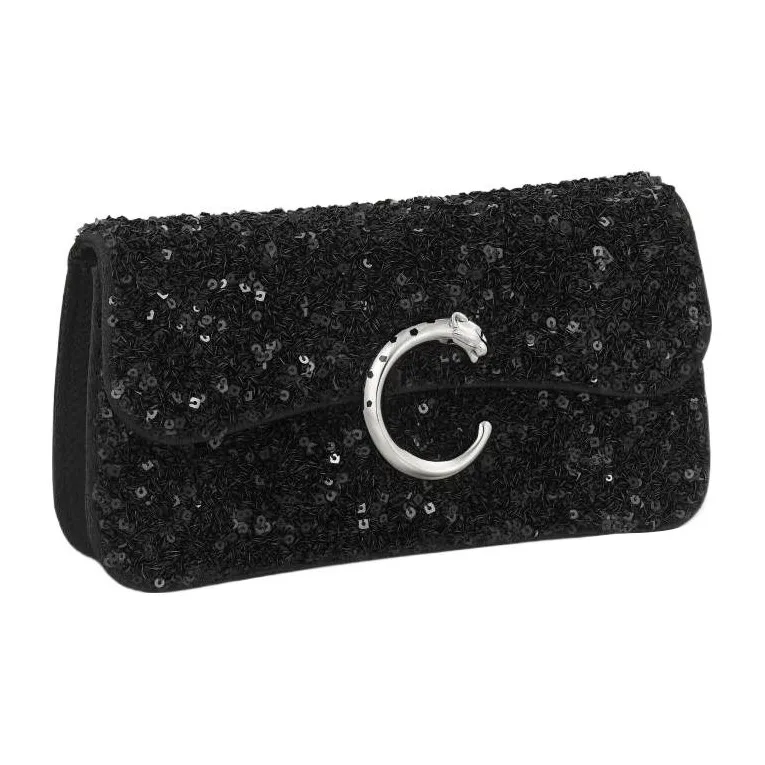 CARTIER Panthere De Cartier Collection Nylon Canvas Crossbody Bags Shoulder Bags Mini Women's Black-1