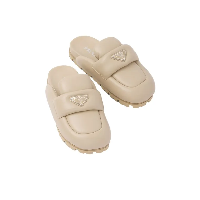 PRADA Soft Padded 20mm Sabots Desert Beige Nappa Leather Women's-2